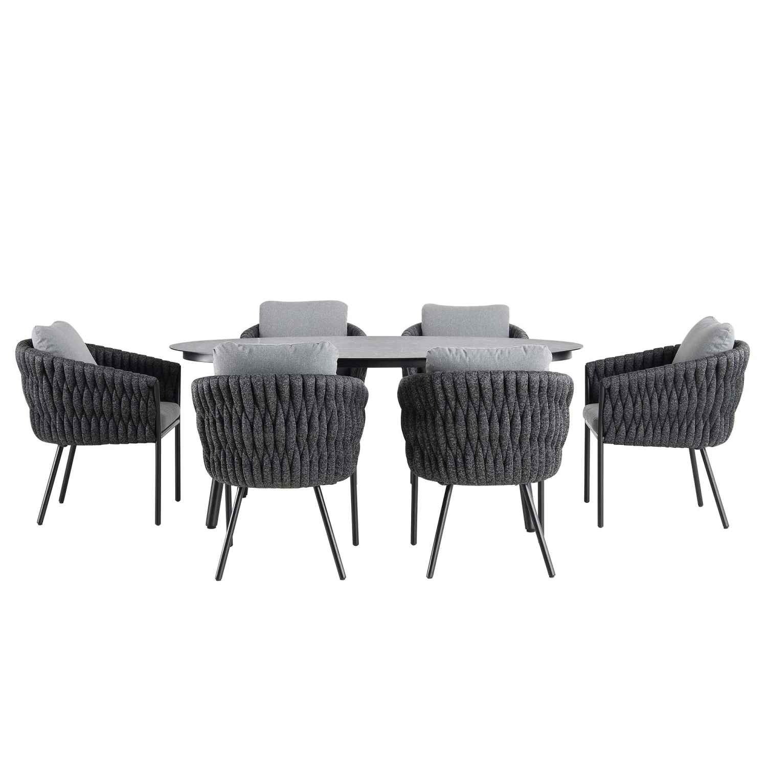 Montebello 6-Seater Outdoor Black Rope And Aluminium Oval Dining Set With Grey Ceramic Dining Table 6 Montebello 6-Seater Outdoor Black Rope And Aluminium Oval Dining Set With Grey Ceramic Dining Table - Image 6