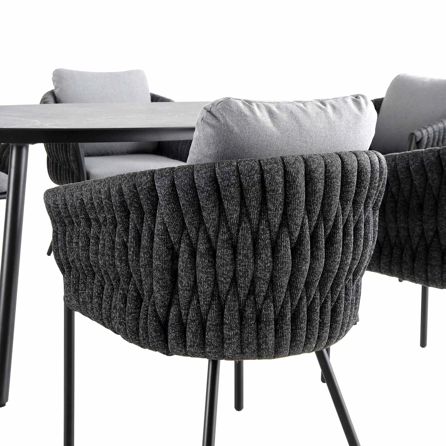 Montebello 6-Seater Outdoor Black Rope And Aluminium Oval Dining Set With Grey Ceramic Dining Table 8 Montebello 6-Seater Outdoor Black Rope And Aluminium Oval Dining Set With Grey Ceramic Dining Table - Image 8