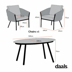 Montebello 6-Seater Outdoor Taupe Rope And Aluminium Oval Dining Set With White Ceramic Dining Table -Daals OD DINE 1072 CHART