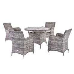 Hampshire 4-Seater Round Wicker Rattan Dining Set, Light Grey -Daals OD DINE 110 LGREY SET WB1