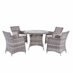 Hampshire 4-Seater Round Wicker Rattan Dining Set, Light Grey -Daals OD DINE 110 LGREY SET WB2