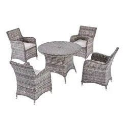 Hampshire 4-Seater Round Wicker Rattan Dining Set, Light Grey -Daals OD DINE 110 LGREY SET WB3