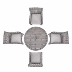 Hampshire 4-Seater Round Wicker Rattan Dining Set, Light Grey -Daals OD DINE 110 LGREY SET WB4