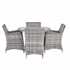 Hampshire 4-Seater Round Wicker Rattan Dining Set, Light Grey -Daals OD DINE 110 LGREY SET WB5