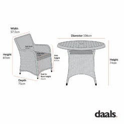 Hampshire 4-Seater Round Wicker Rattan Dining Set, Light Grey -Daals OD DINE 110 SET CHART