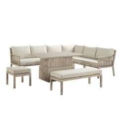 Earlswood Aluminium Washed Wood Effect Large Corner Sofa Set With Rising Table -Daals OD DINE 1245 NAT WB1