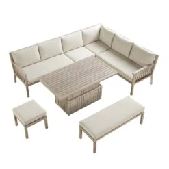 Earlswood Aluminium Washed Wood Effect Large Corner Sofa Set With Rising Table -Daals OD DINE 1245 NAT WB3