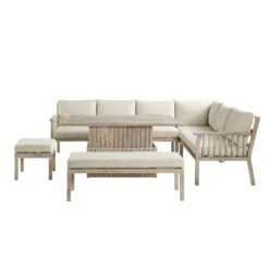 Earlswood Aluminium Washed Wood Effect Large Corner Sofa Set With Rising Table -Daals OD DINE 1245 NAT WB4