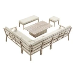 Earlswood Aluminium Washed Wood Effect Large Corner Sofa Set With Rising Table -Daals OD DINE 1245 NAT WB6