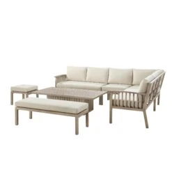 Earlswood Aluminium Washed Wood Effect Large Corner Sofa Set With Rising Table -Daals OD DINE 1245 NAT WB7