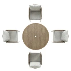 Pedra Rope And Aluminium Outdoor 4-Seater Round Dining Set, Natural -Daals OD DINE 2092 NAT SET WB3