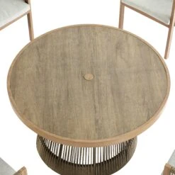 Pedra Rope And Aluminium Outdoor 4-Seater Round Dining Set, Natural -Daals OD DINE 2092 NAT SET detail5