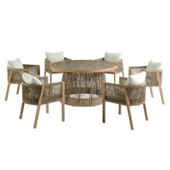 Pedra Rope And Aluminium Outdoor 6-Seater Round Dining Set, Natural 27 Pedra Rope And Aluminium Outdoor 6-Seater Round Dining Set, Natural -Daals OD DINE 2094 NAT SET WB1