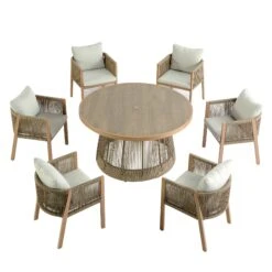 Pedra Rope And Aluminium Outdoor 6-Seater Round Dining Set, Natural 28 Pedra Rope And Aluminium Outdoor 6-Seater Round Dining Set, Natural -Daals OD DINE 2094 NAT SET WB2