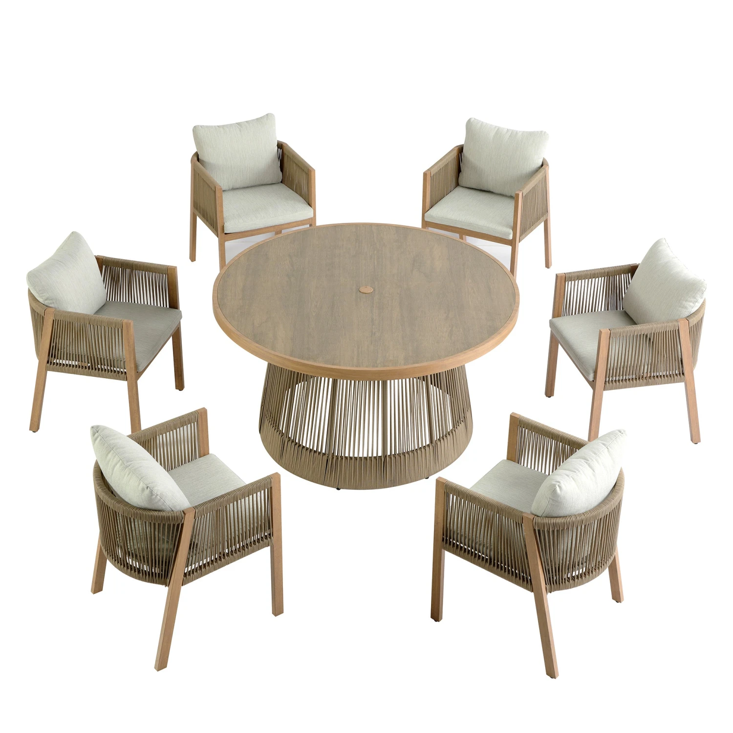 Pedra Rope And Aluminium Outdoor 6-Seater Round Dining Set, Natural 10 Pedra Rope And Aluminium Outdoor 6-Seater Round Dining Set, Natural - Image 10