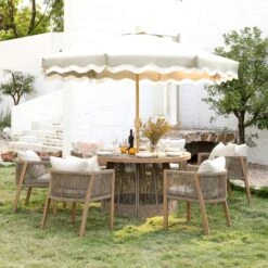 Pedra Rope And Aluminium Outdoor 6-Seater Round Dining Set, Natural