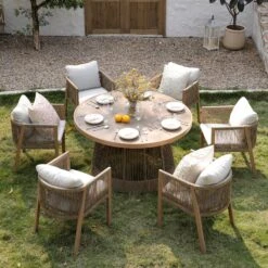 Pedra Rope And Aluminium Outdoor 6-Seater Round Dining Set, Natural 21 Pedra Rope And Aluminium Outdoor 6-Seater Round Dining Set, Natural -Daals OD DINE 2094 NAT SET scene2