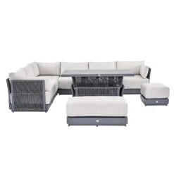 Pedra Rope And Aluminium Large Corner Casual Dining Set With Rising Table, Grey -Daals OD DINE 4980 GREY SET WB1