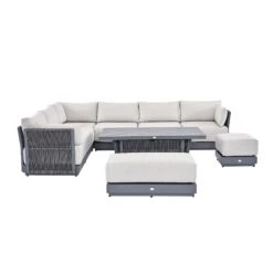 Pedra Rope And Aluminium Large Corner Casual Dining Set With Rising Table, Grey -Daals OD DINE 4980 GREY SET WB2