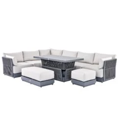 Pedra Rope And Aluminium Large Corner Casual Dining Set With Rising Table, Grey -Daals OD DINE 4980 GREY SET WB3