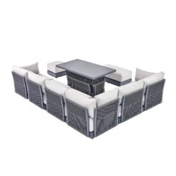 Pedra Rope And Aluminium Large Corner Casual Dining Set With Rising Table, Grey -Daals OD DINE 4980 GREY SET WB5