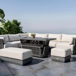 Pedra Rope And Aluminium Large Corner Casual Dining Set With Rising Table, Grey -Daals OD DINE 4980 GREY SET scene2