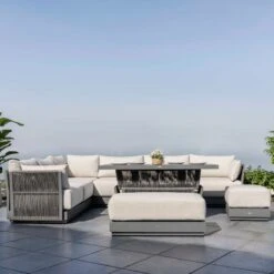 Pedra Rope And Aluminium Large Corner Casual Dining Set With Rising Table, Grey -Daals OD DINE 4980 GREY SET scene3