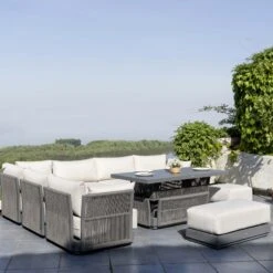 Pedra Rope And Aluminium Large Corner Casual Dining Set With Rising Table, Grey -Daals OD DINE 4980 GREY SET scene4