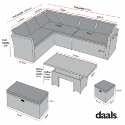 Granchester Rattan Rectangular Corner Dining Sofa Set With Rising Table, Natural 24 Granchester Rattan Rectangular Corner Dining Sofa Set With Rising Table, Natural -Daals OD DINE 6421 CHART 1