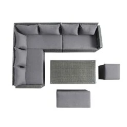 Granchester Rattan Rectangular Corner Dining Sofa Set With Rising Table, Grey -Daals OD DINE 6421 DARKGREY WB1