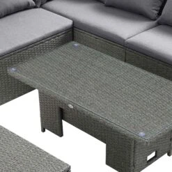 Granchester Rattan Rectangular Corner Dining Sofa Set With Rising Table, Grey -Daals OD DINE 6421 DARKGREY detail3