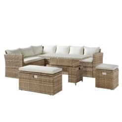 Granchester Rattan Rectangular Corner Dining Sofa Set With Rising Table, Natural 22 Granchester Rattan Rectangular Corner Dining Sofa Set With Rising Table, Natural -Daals OD DINE 6421 NAT WB1