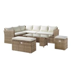 Granchester Rattan Rectangular Corner Dining Sofa Set With Rising Table, Natural 23 Granchester Rattan Rectangular Corner Dining Sofa Set With Rising Table, Natural -Daals OD DINE 6421 NAT WB2