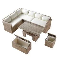 Granchester Rattan Rectangular Corner Dining Sofa Set With Rising Table, Natural 28 Granchester Rattan Rectangular Corner Dining Sofa Set With Rising Table, Natural -Daals OD DINE 6421 NAT WB6