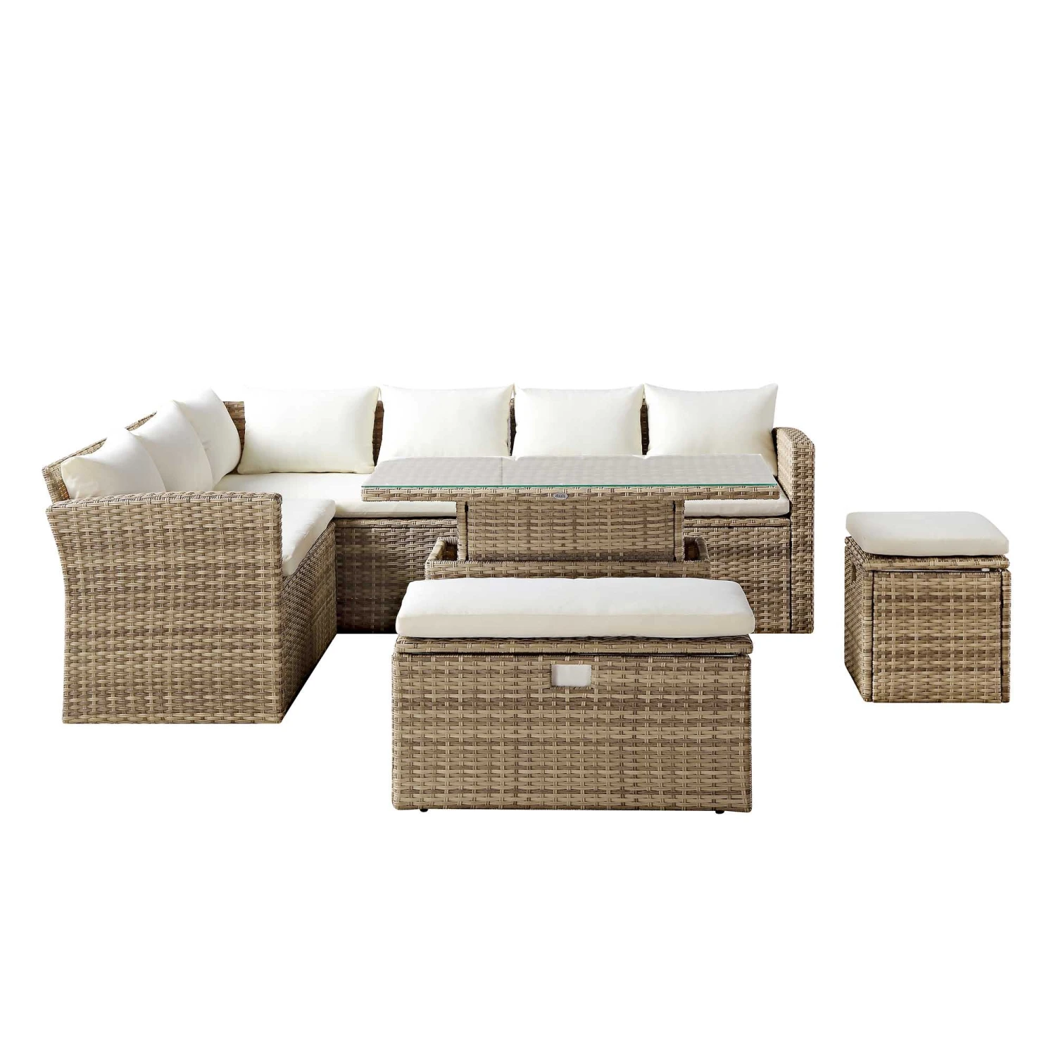 Granchester Rattan Rectangular Corner Dining Sofa Set With Rising Table, Natural 12 Granchester Rattan Rectangular Corner Dining Sofa Set With Rising Table, Natural - Image 12