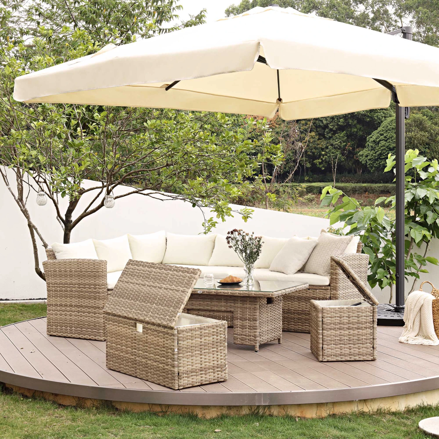 Granchester Rattan Rectangular Corner Dining Sofa Set With Rising Table, Natural 4 Granchester Rattan Rectangular Corner Dining Sofa Set With Rising Table, Natural - Image 4