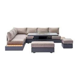 Jardin Aluminium Large Corner Casual Dining Set With Rising Firepit Table, Granite -Daals OD DINE 906 GRANITE SET WB3