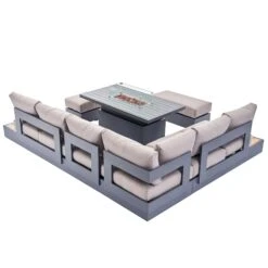 Jardin Aluminium Large Corner Casual Dining Set With Rising Firepit Table, Granite -Daals OD DINE 906 GRANITE SET WB5