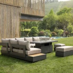 Jardin Aluminium Large Corner Casual Dining Set With Rising Firepit Table, Granite -Daals OD DINE 906 GRANITE SET scene2