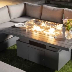 Jardin Aluminium Large Corner Casual Dining Set With Rising Firepit Table, Granite -Daals OD DINE 906 GRANITE SET scene3