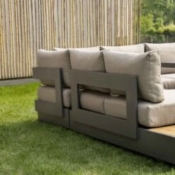 Jardin Aluminium Large Corner Casual Dining Set With Rising Firepit Table, Granite -Daals OD DINE 906 GRANITE SET scene5