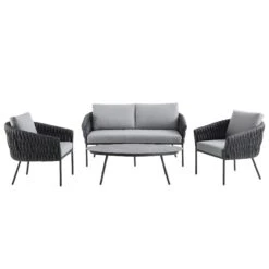 Montebello 4-Seater Outdoor Black Rope And Aluminium Sofa Set With Grey Ceramic Coffee Table -Daals OD SF 1029 BLACK WB1