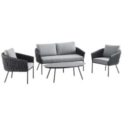Montebello 4-Seater Outdoor Black Rope And Aluminium Sofa Set With Grey Ceramic Coffee Table -Daals OD SF 1029 BLACK WB2