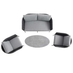 Montebello 4-Seater Outdoor Black Rope And Aluminium Sofa Set With Grey Ceramic Coffee Table -Daals OD SF 1029 BLACK WB3