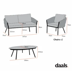 Montebello 4-Seater Outdoor Black Rope And Aluminium Sofa Set With Grey Ceramic Coffee Table -Daals OD SF 1029 CHART