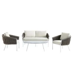 Montebello 4-Seater Outdoor Taupe Rope And Aluminium Sofa Set With White Ceramic Coffee Table -Daals OD SF 1029 WHITE WB2