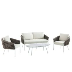 Montebello 4-Seater Outdoor Taupe Rope And Aluminium Sofa Set With White Ceramic Coffee Table -Daals OD SF 1029 WHITE WB3