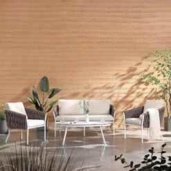Montebello 4-Seater Outdoor Taupe Rope And Aluminium Sofa Set With White Ceramic Coffee Table -Daals OD SF 1029 WHITE scene2