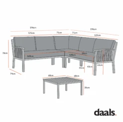 Earlswood Aluminium Washed Wood Effect Corner Sofa Set With Coffee Table -Daals OD SF 1066 CHART