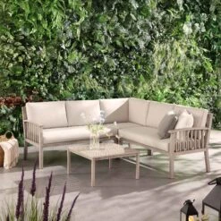 Earlswood Aluminium Washed Wood Effect Corner Sofa Set With Coffee Table -Daals OD SF 1066 NAT scene2